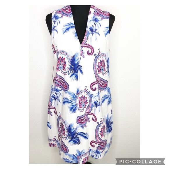 Tommy Bahama white blue red paisley sleeveless linen blend shift dress Medium - Picture 1 of 16